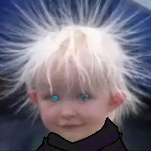 Meme em bé với mái tóc trắng của Gojo