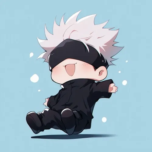 Ảnh troll Gojo chibi trốn sau bàn để tránh công việc.