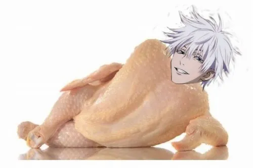 Ảnh chế Gojo giơ hai tay kiểu “hết cách rồi”.