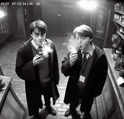 Meme hài Harry Potter cầm đũa phép trước nhà Slytherin sáng đầy Hogwarts