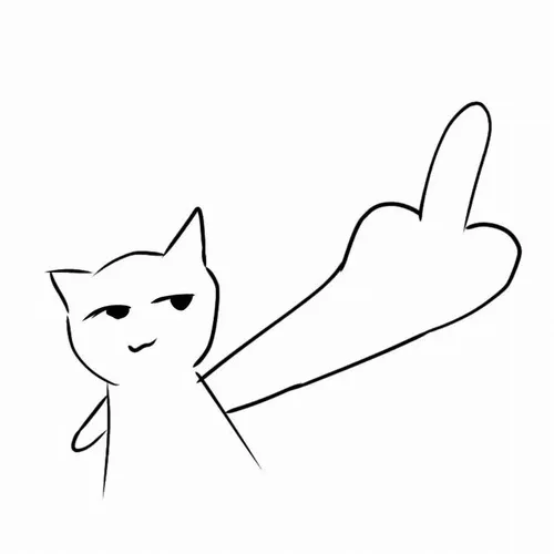 Meme mèo dơ ngón bật kèm ánh mắt cau đầy thách thức.