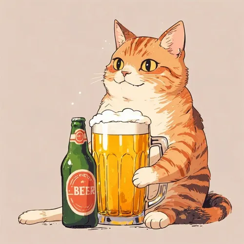 Hình troll mèo tam thể uống rượu hé nụ cười lệch nhẹ