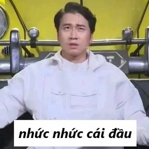 Ảnh chế nhức nhức cái đầu thể hiện thái dương nhói và trán nhăn nhẹ.