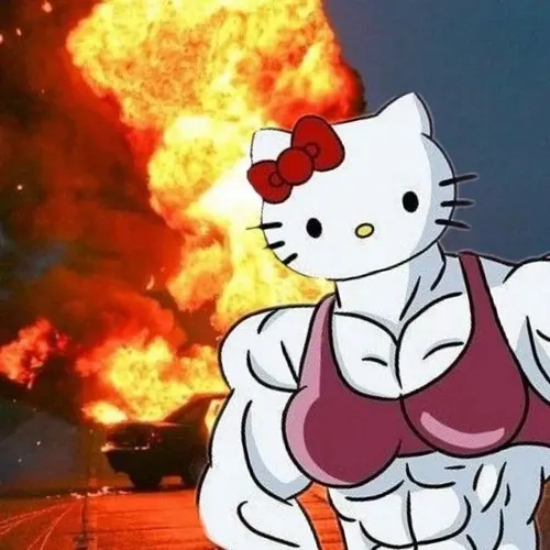 Sticker mèo hồng chán nản giữa nét bo tròn