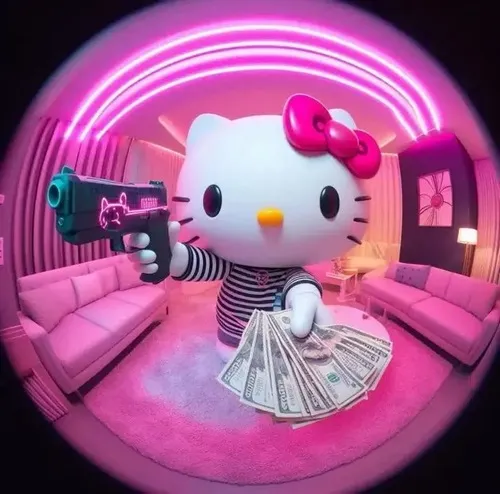 Mèo hồng thở dài đầy nét kawaii mềm mại