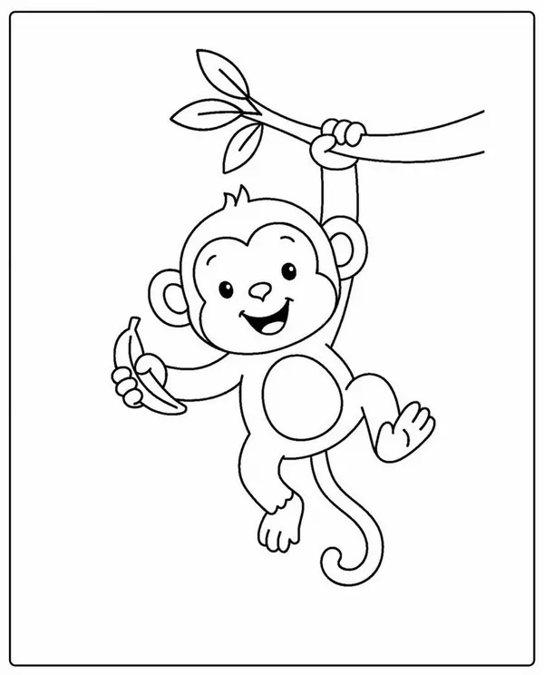 Hình tô màu khỉ con leo cây cực vui cho bé.