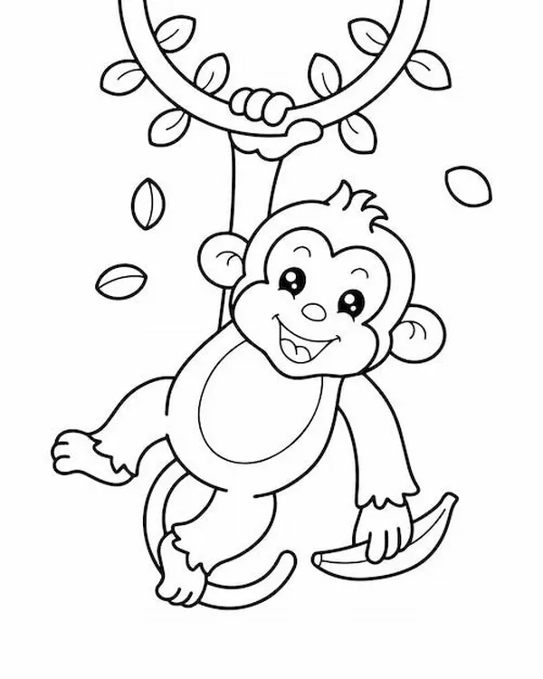 Tranh tô màu khỉ cầm trái chuối cho bé sáng tạo.