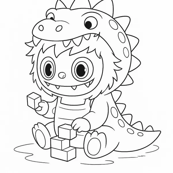 Mẫu tranh Labubu cầm kem ly hồng trên tay trông vui nhộn lắm