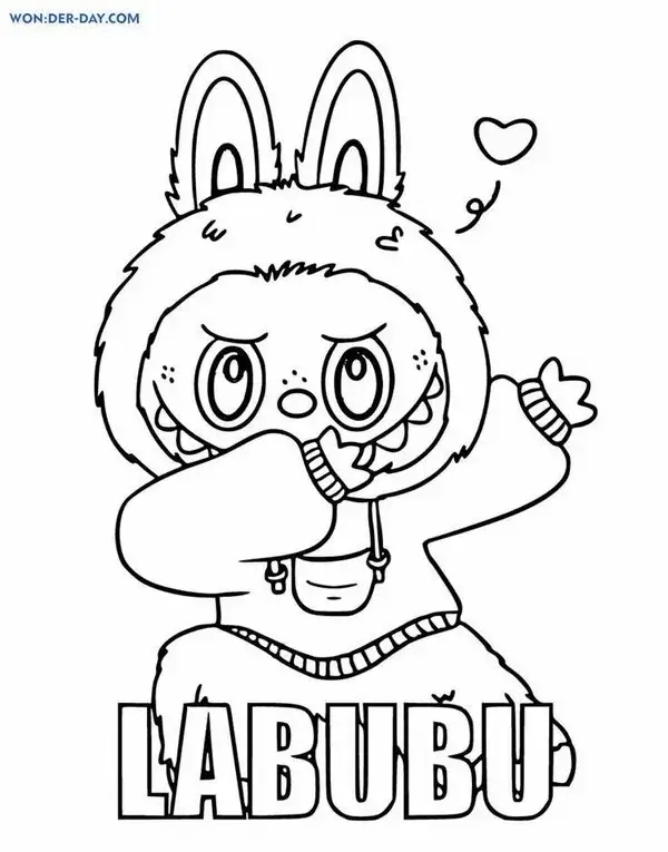 Bức tranh Labubu mặc áo cầu vồng giơ tay chào bé thật tươi