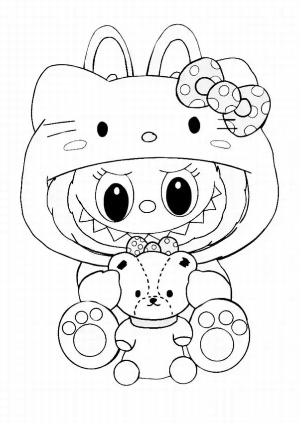 Trang tô Labubu đeo ba lô đi học, tay cầm quyển vở nhỏ