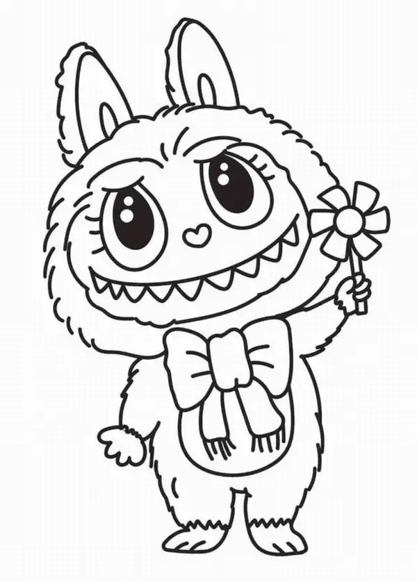 Hình tô màu Labubu nằm đọc truyện giữa vườn hoa rực rỡ