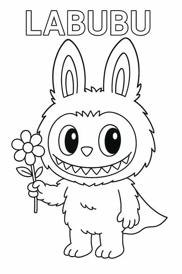 Bức tranh Labubu ngồi trên đám mây hát ca cùng bạn nhỏ