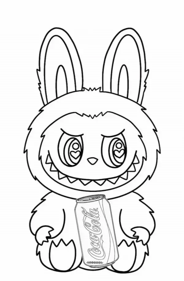 Hình tô màu Labubu ngồi dưới gốc cây anh đào rơi cánh hồng