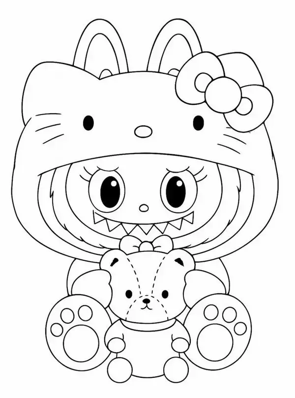 Hình tô màu Labubu nhảy múa giữa những bông tuyết trắng