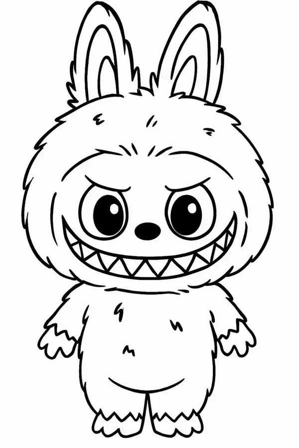 Trang tô màu Labubu mặc áo kimono đứng ngắm pháo hoa