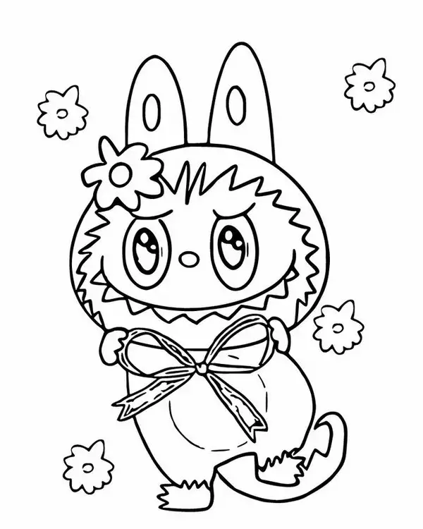 Tranh tô màu Labubu chơi cùng chú mèo con cực kỳ đáng yêu