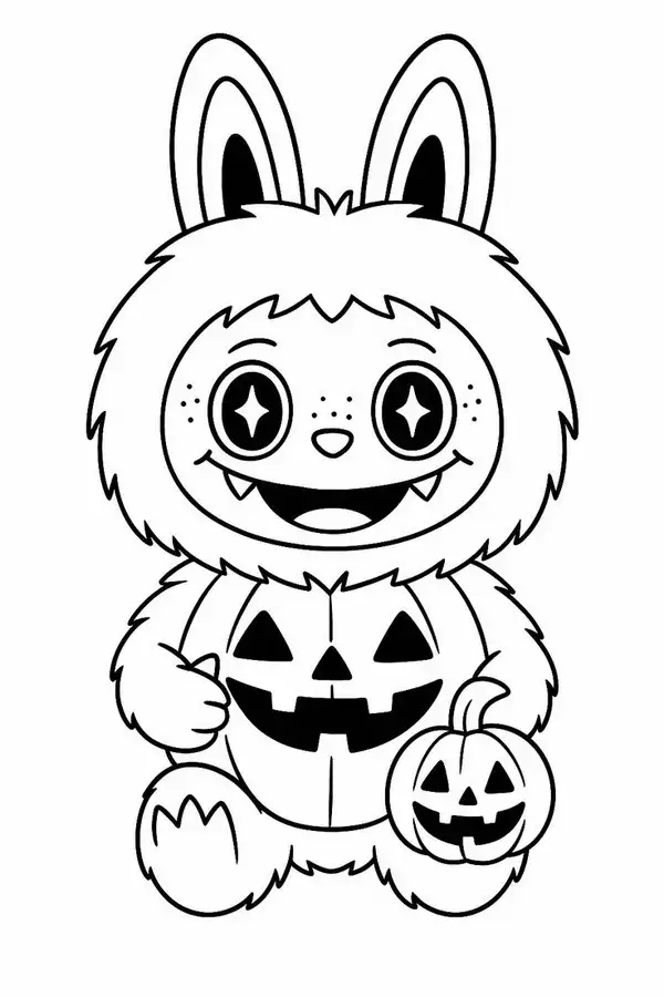 Tranh tô màu Labubu đang chơi bóng đá với nụ cười tinh nghịch