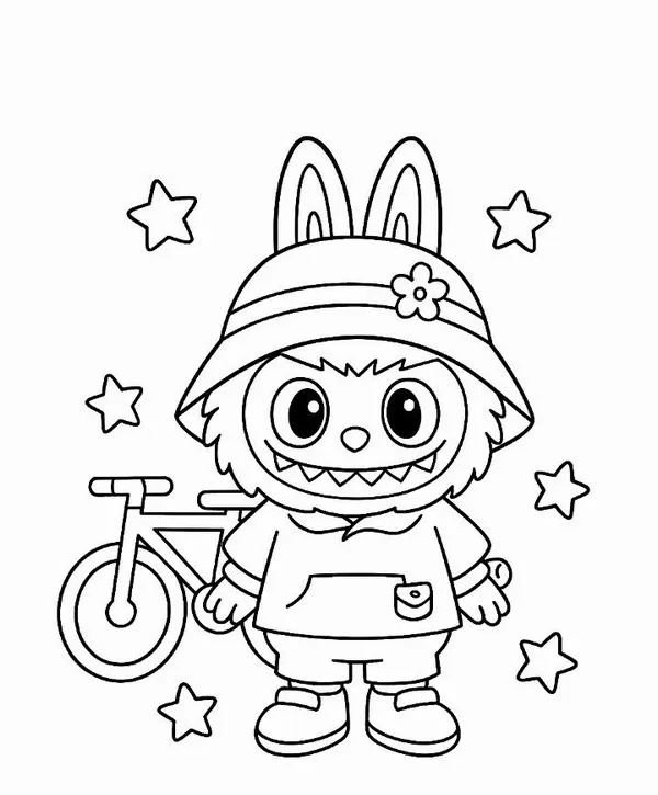 Bức tranh Labubu chơi trượt tuyết trên đỉnh núi phủ trắng