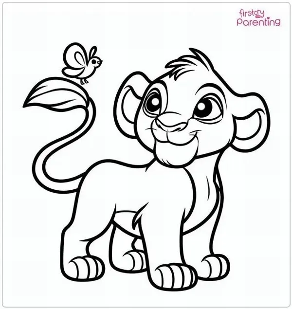 Tranh tô màu sư tử vàng oai hùng giữa rừng xanh cho trẻ