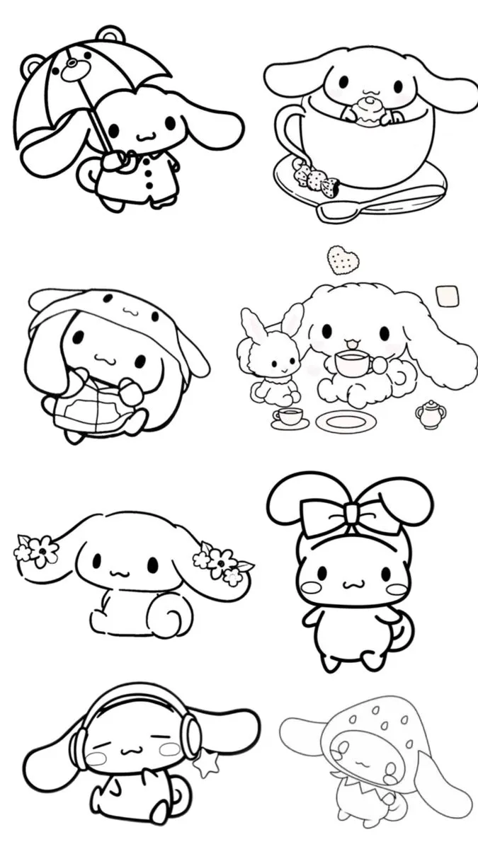 2 Tờ giấy tô màu Cinnamoroll trắng xanh cho bé rèn kiên nhẫn.