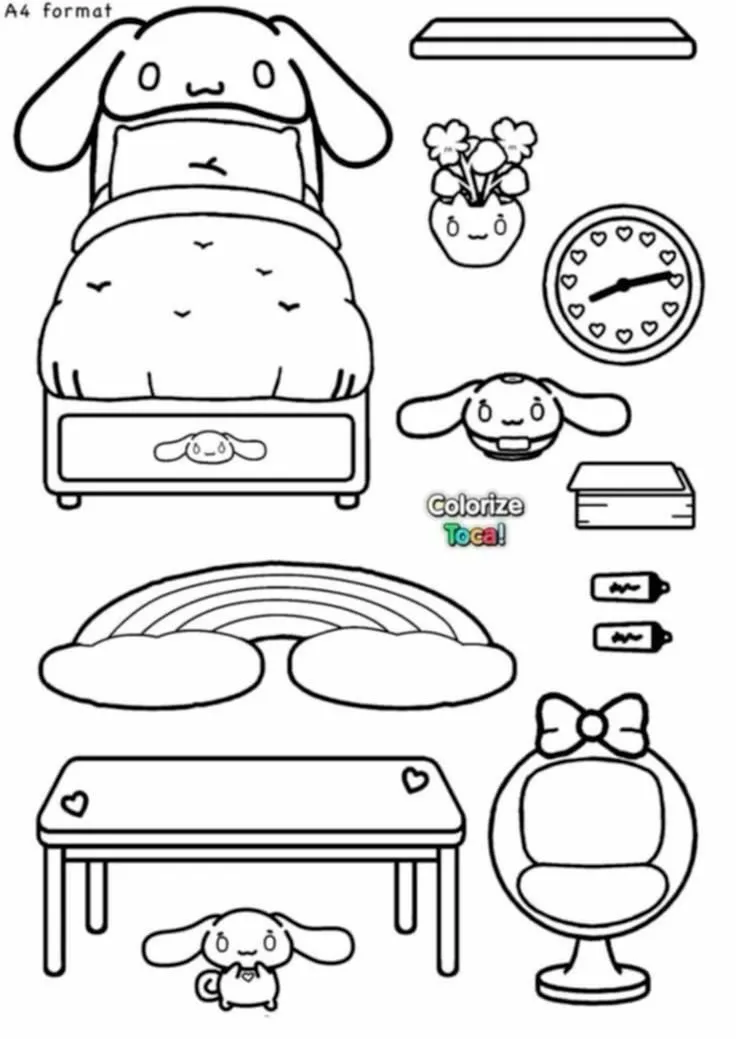 7 Mẫu tranh tô Cinnamoroll và bạn Kuromi cùng bay trên mây.