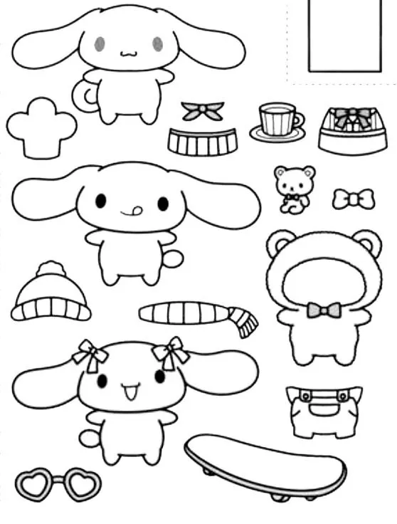 8 Hình tô màu búp bê giấy Cinnamoroll giúp trẻ yêu sáng tạo.