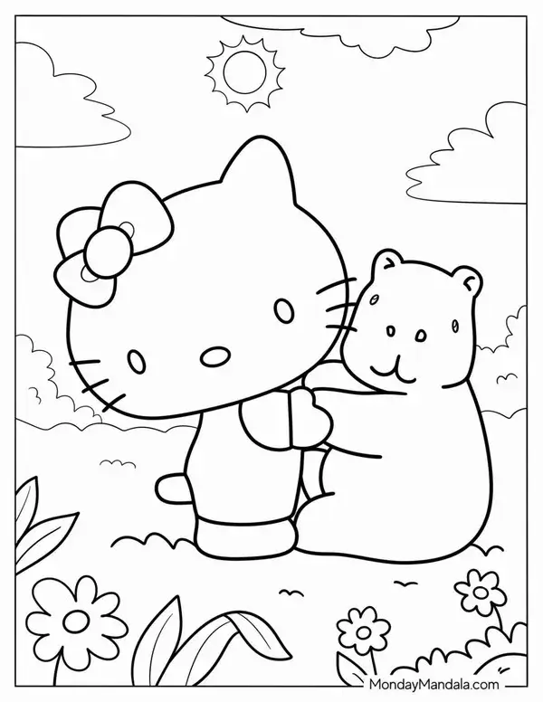 Trang tô màu Capybara hiền lành cùng vịt con tung tăng