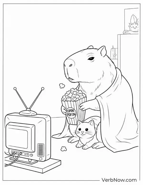 Hình tô màu Labubu và Capybara chơi bên bờ ao nhỏ