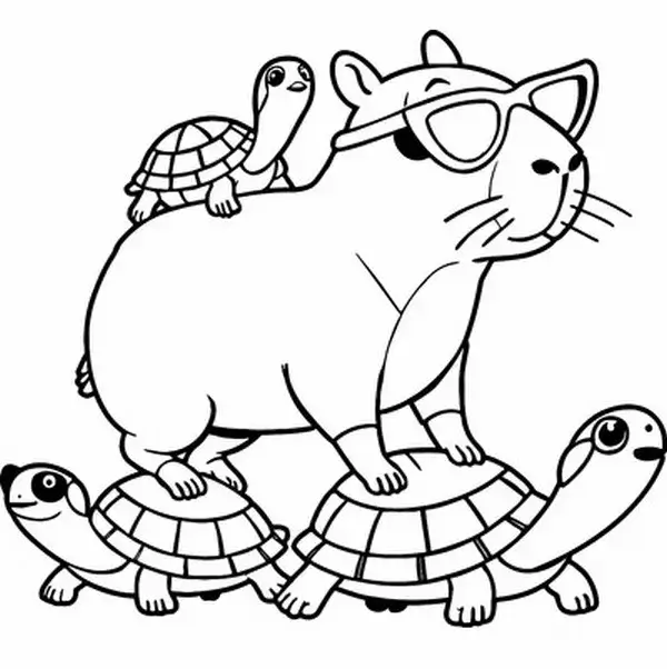 Tranh tô màu Capybara nằm tắm nắng giữa đồng cỏ xanh