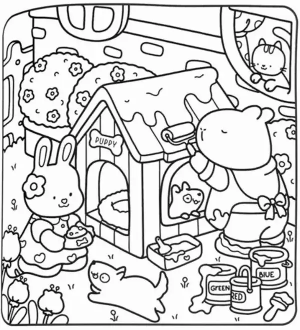 Hình tô màu Capybara và bạn vịt cùng nhau khám phá rừng