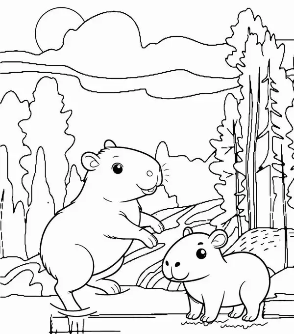 Hoạt động tô màu Capybara cùng thỏ trắng vui tươi cho trẻ 4 tuổi