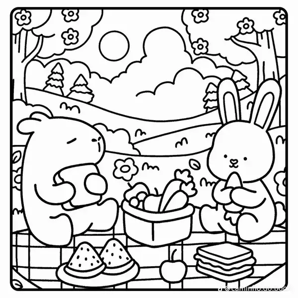 Mẫu tranh tô màu Capybara ngâm mình giữa làn nước trong