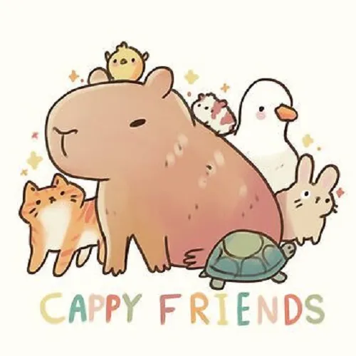 Bộ tranh Capybara cùng Labubu, thỏ, vịt, gà khiến bé cười tít mắt