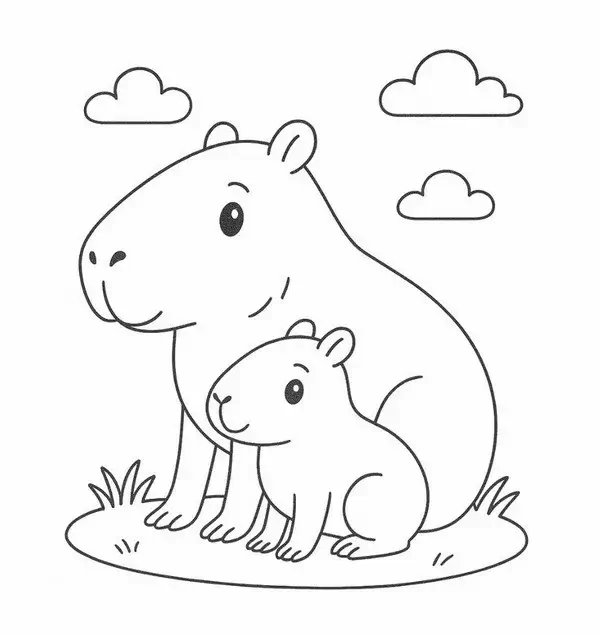 Tô màu vui Capybara và Labubu nô đùa bên bờ suối
