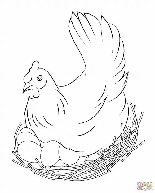 Tranh tô màu gà trống đỏ mào oai vệ giữa sân