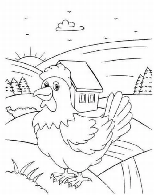 Tờ giấy tô màu gà mẹ ấp trứng kiên trì hiền hậu