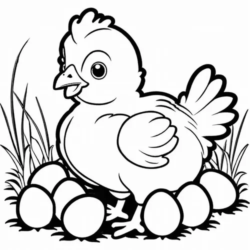 Tranh tô màu gà mái với ổ rơm vàng ấm áp