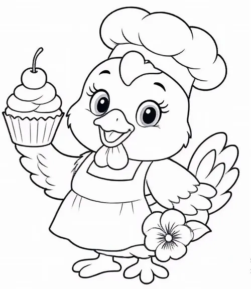 Trang tô màu gà mái đang tìm hạt thóc cho đàn con