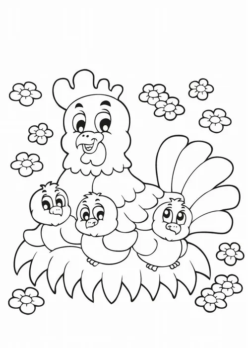 Bức tranh tô gà con nhỏ xinh lon ton vui tươi cho trẻ 4 tuổi