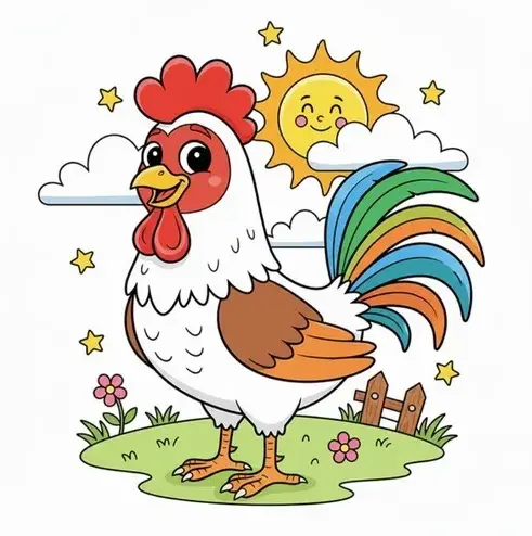 Tranh tô màu con gà bảng màu mẫu cho bé tham khảo tô theo