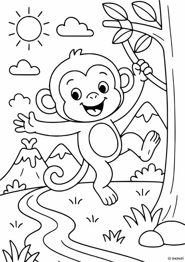 Bức tranh tô hươu cao cổ đứng cạnh bầy chim.