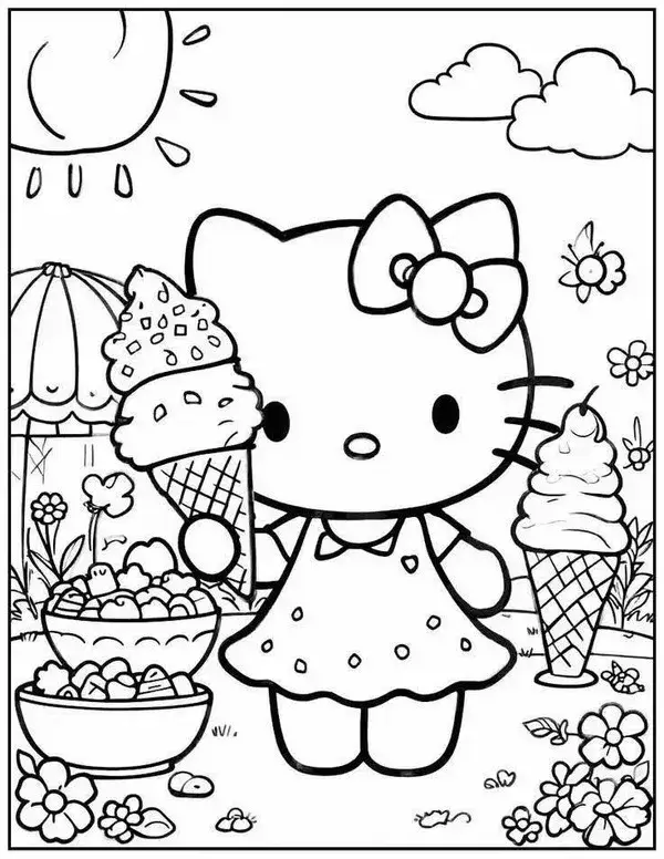 Trang tô Kitty đội mũ nơ đỏ cực đáng yêu