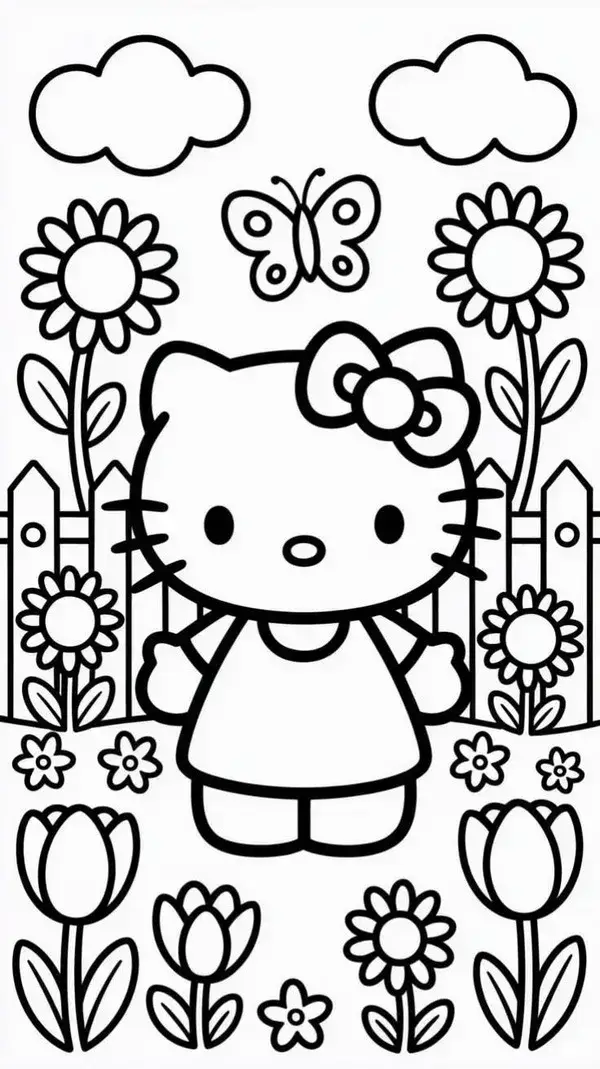 Hình tô Hello Kitty nơ đỏ giữa bầu trời xanh