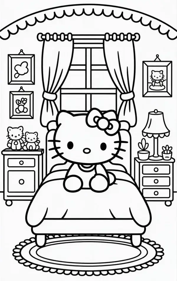 Hình tô màu Kitty trong khu vườn hoa hồng thơm