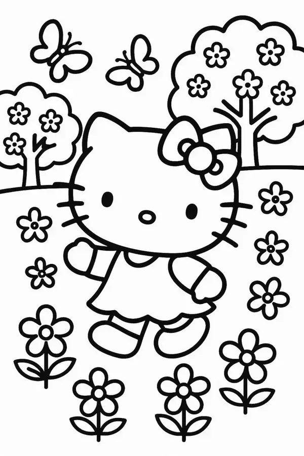 Bức tranh tô Hello Kitty váy vàng tươi nổi bật