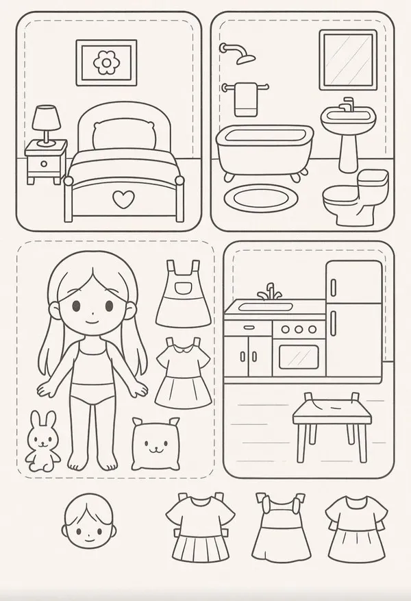 42 Hoạt động tô màu búp bê giấy giúp bé tránh xa điện thoại