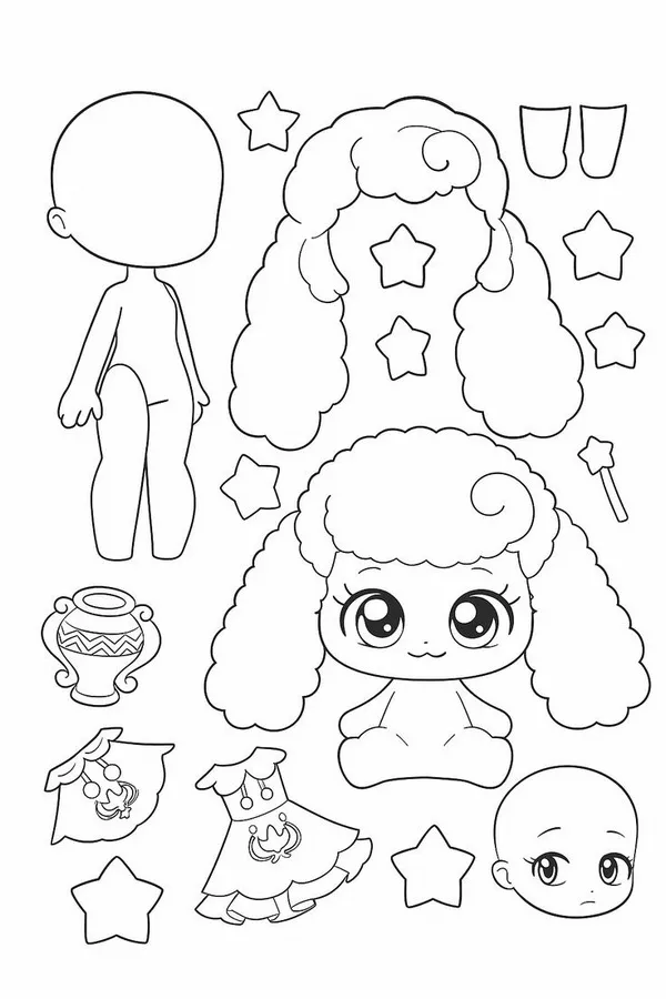 48 Tranh tô màu búp bê giấy dễ thương rèn kỹ năng tô viền