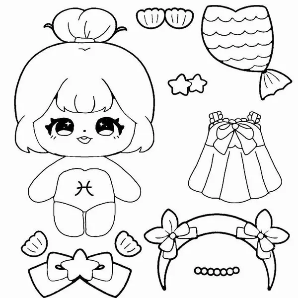 52 Bức tranh tô búp bê giấy chibi cho bé tự do sáng tạo