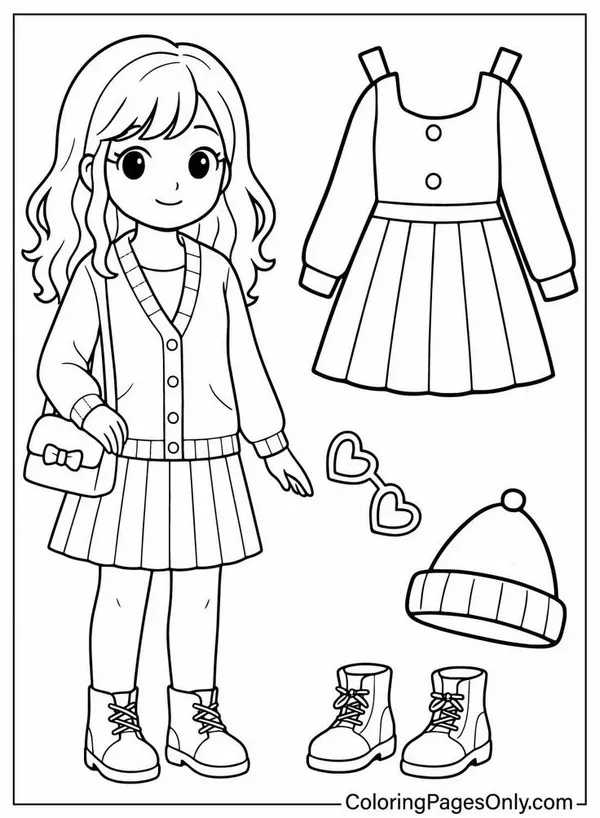 27 Tranh tô màu búp bê giấy nắm tay thỏ, cười tươi.