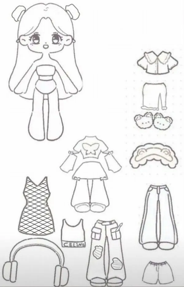 13 Hình vẽ tô màu chibi váy ngắn năng động và xinh xắn